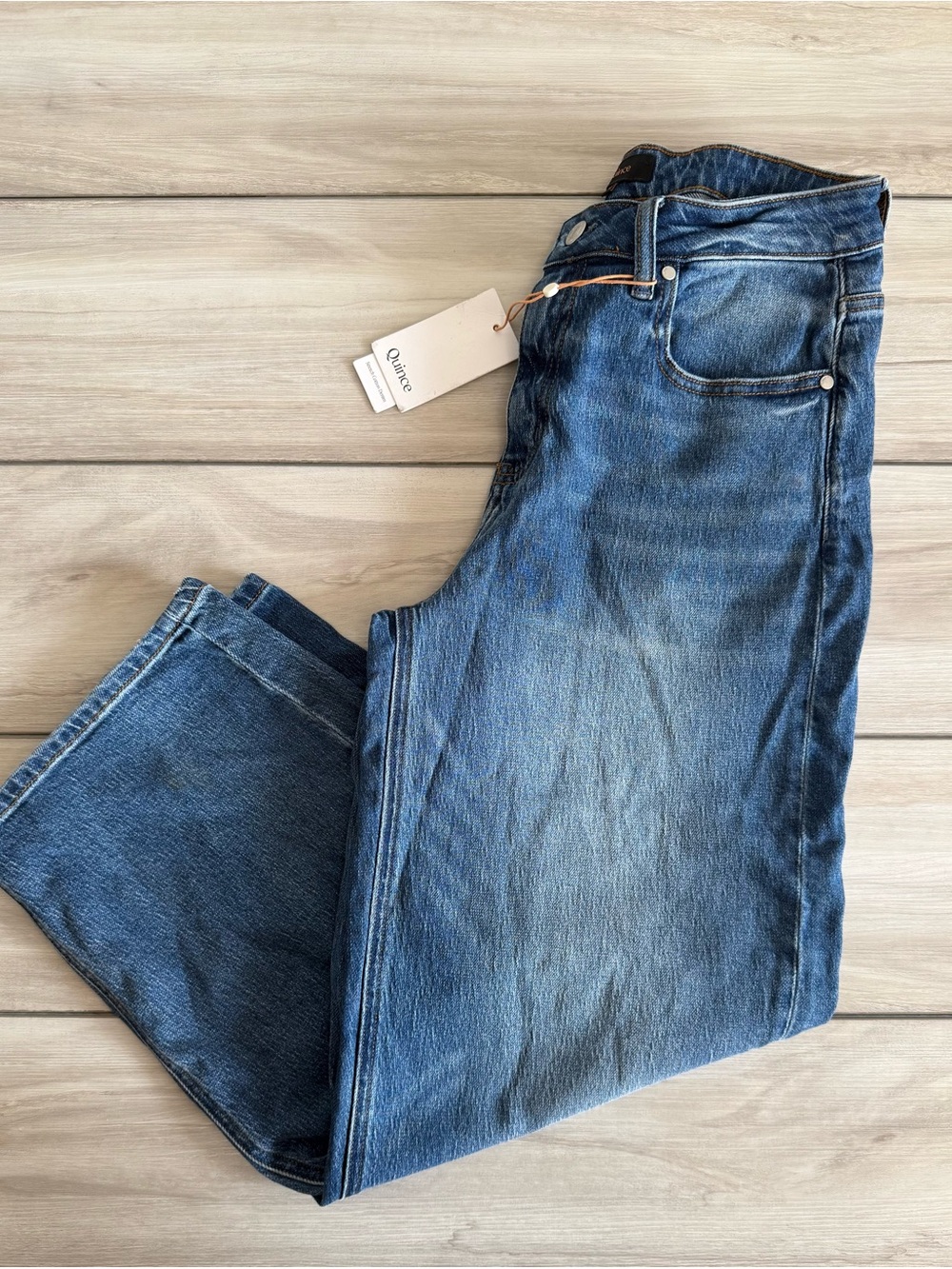 Quince Bella Stretch Barrel Jeans Blue Size 28 NWT - Picture 6 of 12